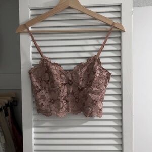 Zara Dusty Rose Lace Bralette – Romantic Floral Crop Top | Size S